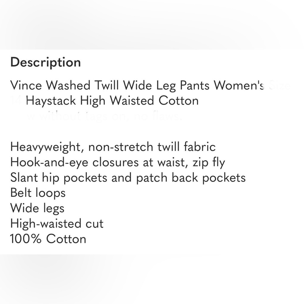 Vince Washed Twill Haystack Wide-Leg Pants Size 8 NWOT - Picture 14 of 14